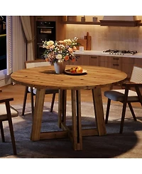 Tribesigns 47" Solid Wood Dining Table for 4-6, Round Kitchen Table with Wood Legs, Farmhouse Kitchen & Dining Room Furniture