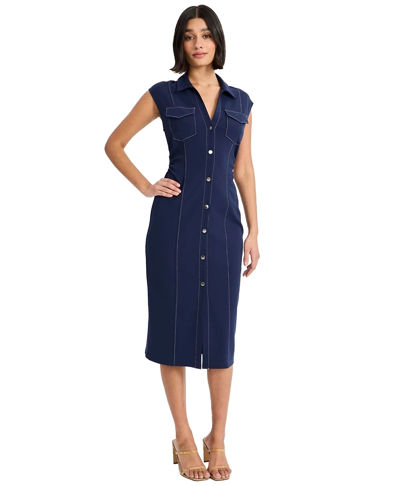 Donna Morgan Women's Cap-Sleeve Button-Front Midi Dress