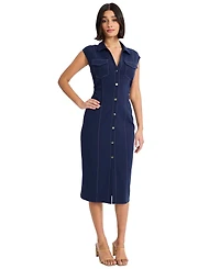 Donna Morgan Women's Cap-Sleeve Button-Front Midi Dress
