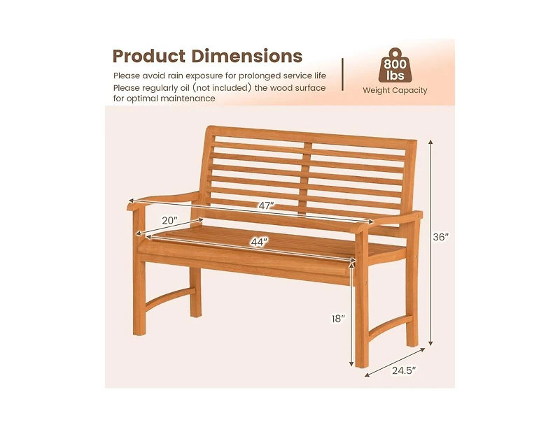 Slickblue Outdoor Teak Wood Garden Bench with Slatted Back and Seat