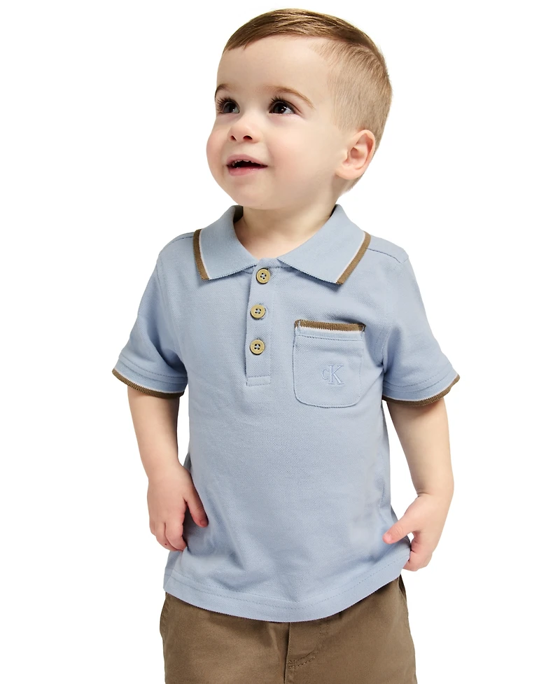 Calvin Klein Baby Boys' Tipped Polo Shirt and Twill Shorts, 2-Piece Set