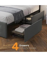 gaomon Platform Bed Frame with 4 Storage Drawers and Strong Wooden Slats Support