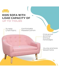 Qaba Cozy Children Sofa Couch Sturdy Wood 2 Seat Armrest Chair Kids Pink