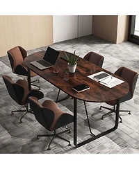 71 Inches Executive Table, Oval Home Office Table with Cable Management Hole