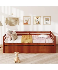 Costway Twin Size Trundle Daybed Wooden Slat Support Mattress Platform for Kids