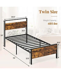 Costway Twin Size Bed Frame with Wooden Headboard and Footboard Under-Bed Storage