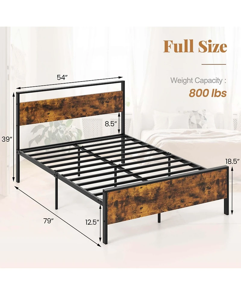 Costway Full Size Bed Frame with Wooden Headboard and Footboard Under-Bed Storage