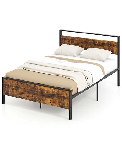 Costway Full Size Bed Frame with Wooden Headboard and Footboard Under-Bed Storage