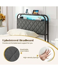 Twin Size Bed Frame with Led Lights & Charging Station Storage Headboard & Drawers