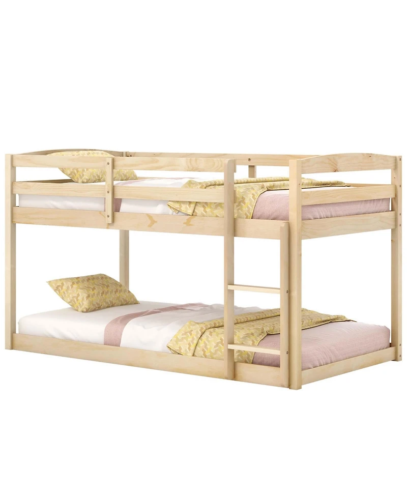 Costway Twin over Low Bunk Bed with Guardrails Integrated Ladder Kids Wooden