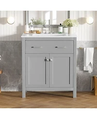 Sillysis 30" Bathroom Vanity with Ceramic Sink, Soft Close Doors & Adjustable Shelf, Modern Storage Cabinet for Small Spaces
