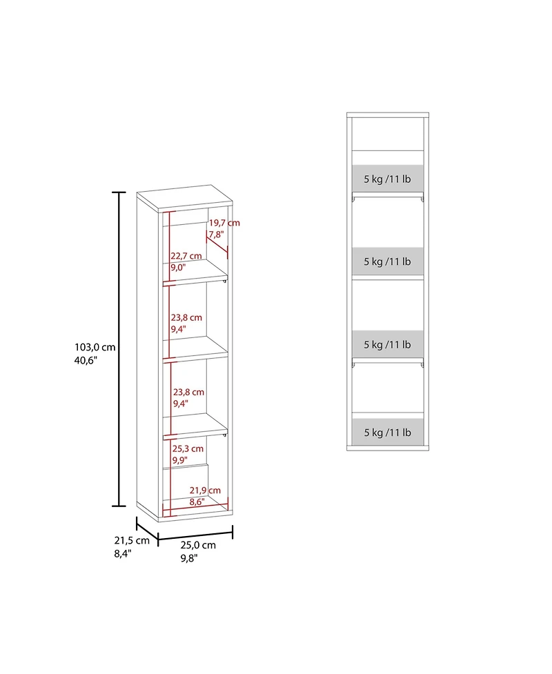 Fm Furniture Kora Wall-Mounted Bathroom Cabinet with Open Shelves and Slim Vertical Design