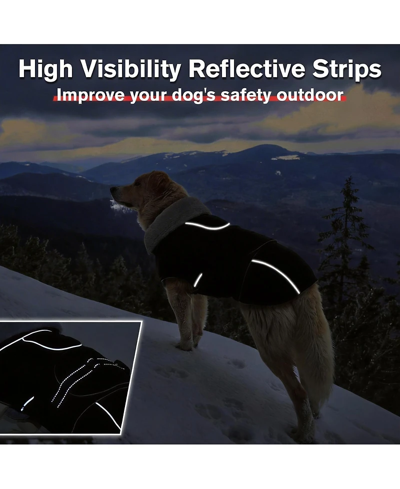 Aronkl Reflective Waterproof Dog Jacket with Fur Collar & Adjustable Buckle for Cold Weather