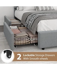 gaomon Boucle Bed Frame with 2 Storage Drawers,Soft Upholstered Platform Round Headboard,Heavy Duty,Wooden Slats,Noise Free