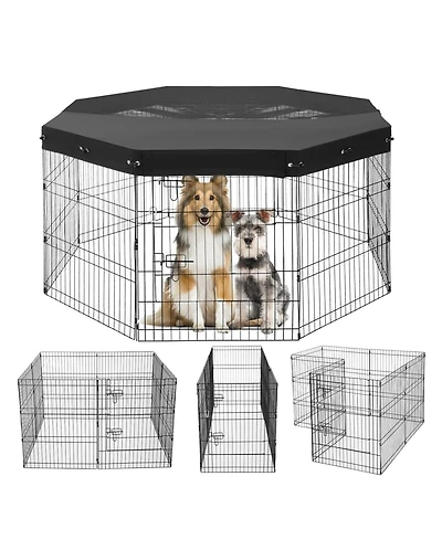Cozito 8-Panel 30" Foldable Metal Dog Playpen with Door and Top Cover for Indoor Outdoor Use