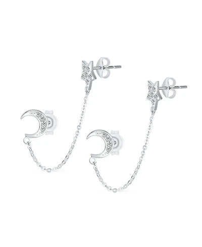 Bling Jewelry Celestial Moon & Star Pierced Cartilage & Ear Lobe Stud Earrings Sterling Silver