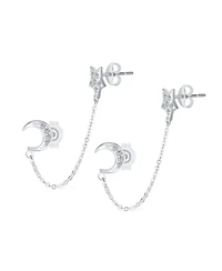 Bling Jewelry Celestial Moon & Star Pierced Cartilage & Ear Lobe Stud Earrings Sterling Silver
