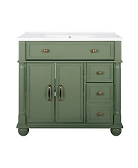 Sillysis 36" Bathroom Vanity with Sink, Medieval Modern Solid Wood Roman Base, Flip Drawer Adjustable Storage, Easy Clean