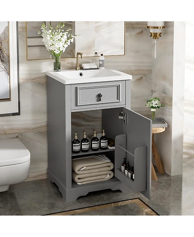 Sillysis 20" Bathroom Vanity with Ceramic Sink, Soft Close Door, Adjustable Shelf & Door Storage for Small Bathrooms