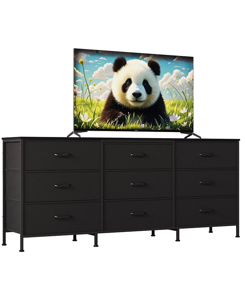 gaomon 63" Wooden Dresser Tv Stand with 9 Fabric Drawers for Large TVs