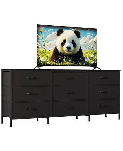 gaomon 63" Wooden Dresser Tv Stand with 9 Fabric Drawers for Large TVs