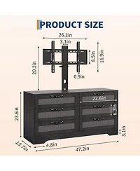 gaomon Tv Stand with Mount, 47.2" Modern Entertainment Center 6-Drawer Rattan Dresser for 32-85 Inch TVs