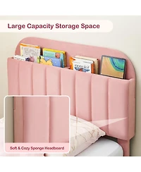 gaomon Twin Bed Frame Upholstered Platform Wooden Slats Bookcase Headboard Support Boys Girls Teens No Box Spring