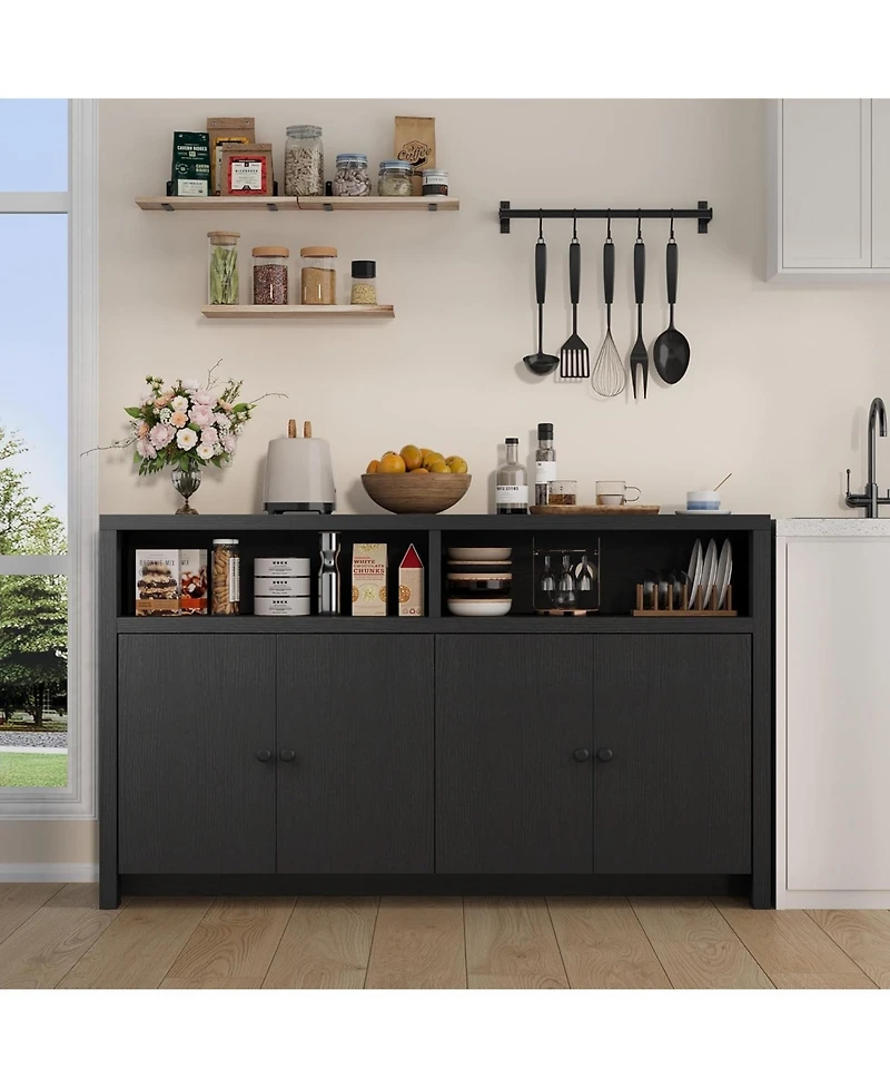gaomon Buffet Sideboard with Storage, 4 Doors & Adjustable Shelves, 55'' Large Farmhouse Kitchen Storage Cabinet Wood Coffee Bar