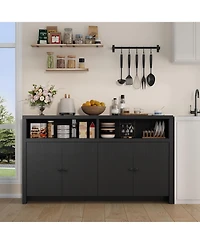 gaomon Buffet Sideboard with Storage, 4 Doors & Adjustable Shelves, 55'' Large Farmhouse Kitchen Storage Cabinet Wood Coffee Bar