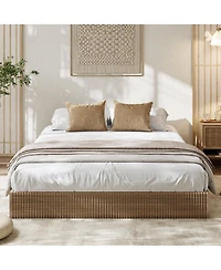 gaomon California Bed Frame, Wood Platform Bed with Fluted Design, Low Profile BedFrame, Minimalist Bed Base with Noise-Free