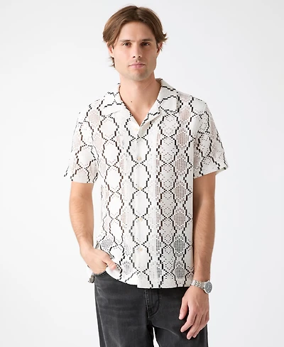 Guess Men's Carter Geometric Crochet Resort Shirt