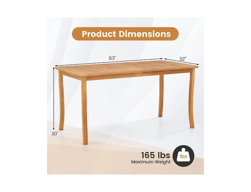 Slickblue 63-Inch Outdoor Dining Table with Umbrella Hole, Farmhouse Style