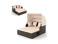 Slickblue Outdoor Rattan Daybed with Canopy Shade and Side Table Storage