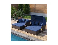 Slickblue Outdoor Rattan Daybed with Canopy Shade and Side Table Storage