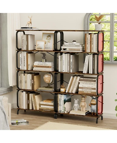 Rainsken 5 Tier Large Book Shelf, Storage Organizer for Books, Rustic Industrial Open Bookcase, for Living Room, Bedroom, Home Office