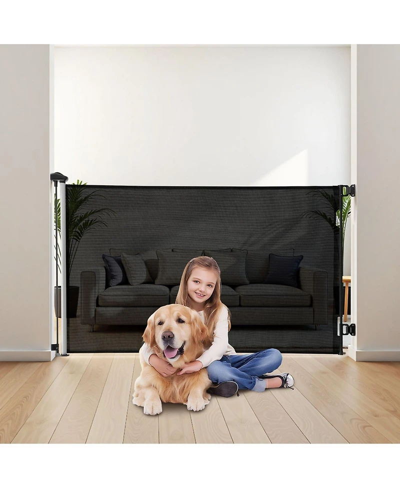 Cozito Retractable Mesh Safety Gate 57" Wide x 38.5" Tall with Security Lock for Stairs and Hallways