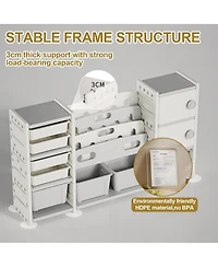 Rainsken 4-Tier Kids Bookshelf, Book Display Stand, Toy Storage Organizer with 8 Bins and 2 Cabinet for Playroom, Bedroom, Kids Room