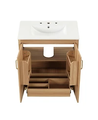Sillysis 30" Bathroom Vanity with Ceramic Sink, Natural Solid Wood & Mdf Cabinet, Adjustable Shelf, Drawer Storage for Modern Bathrooms-Sillysis