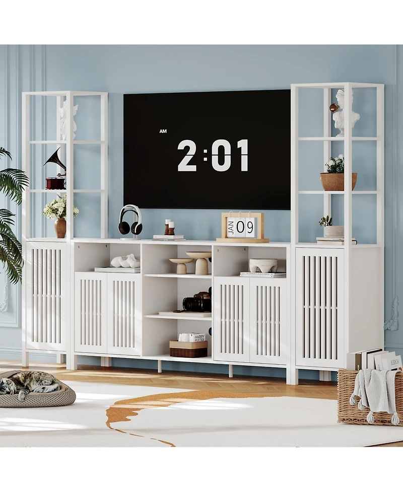 gaomon Large Tv Stand with Set of 2 Bookcases, Farmhouse Entertainment Center for 70" Television with Storage Cabinets