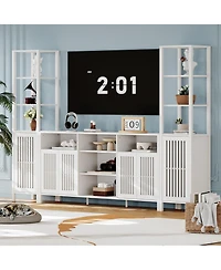 gaomon Large Tv Stand with Set of 2 Bookcases, Farmhouse Entertainment Center for 70" Television with Storage Cabinets