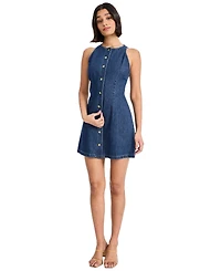 Donna Morgan Women's Sleeveless Crewneck Button-Front Mini Dress