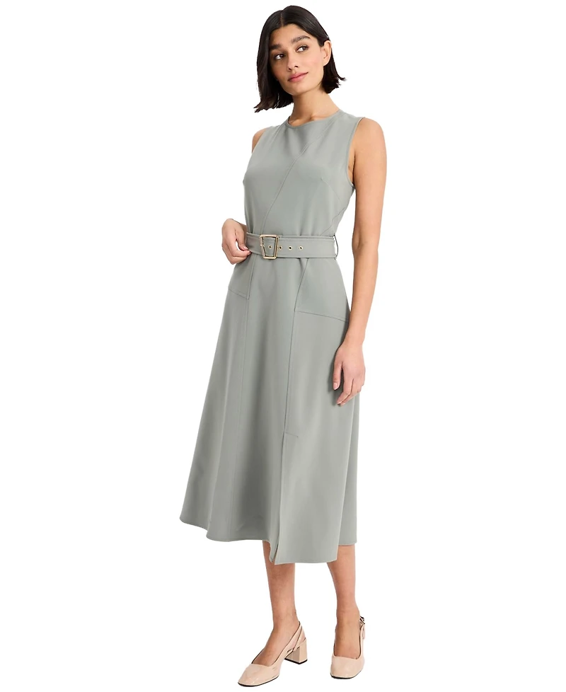 Luxely Women's Crewneck Sleeveless Flare Midi Dress