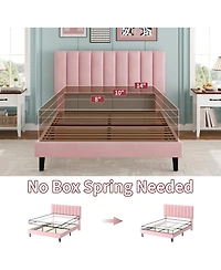 gaomon Bed Frame, Velvet Upholstered Platform Bed with Adjustable Vertical Channel Tufted Headboard, No Box Spring Needed, Easy Assembly