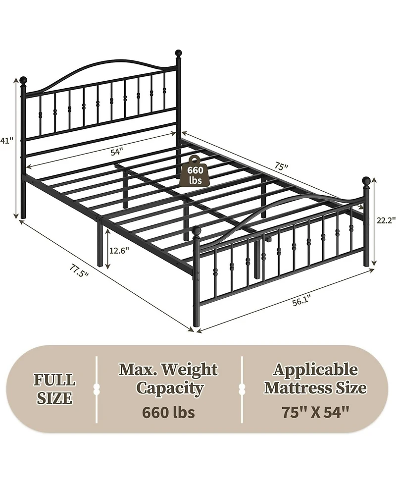 gaomon Full Size Metal Platform Bed Frame, Circular Headboard and Footboard, Heavy-Duty Iron Frame, No Box Spring Needed, Noise-Free Design
