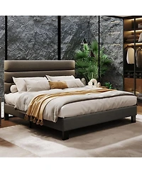 gaomon King Size Platform Bed Frame with Adjustable Headboard, Fabric Upholstered and Wooden Slats Support, Heavy Duty Mattress Foundation