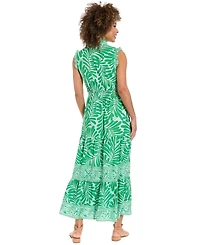 London Times Women's Collared Smocked Waist Tiered Maxi Dress
