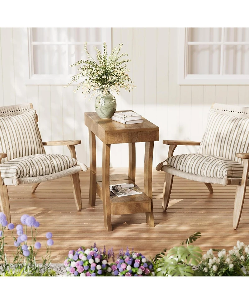 Tribesigns 2-Tier Rectangular End Table, Narrow Side Table, Small Night Stand for Bedroom, Living Room, Small Spaces