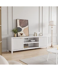 gaomon Fluted Tv Stand for 75+ Inch, Modern Entertainment Center with 2-Tier Storage & Adjustable Shelves