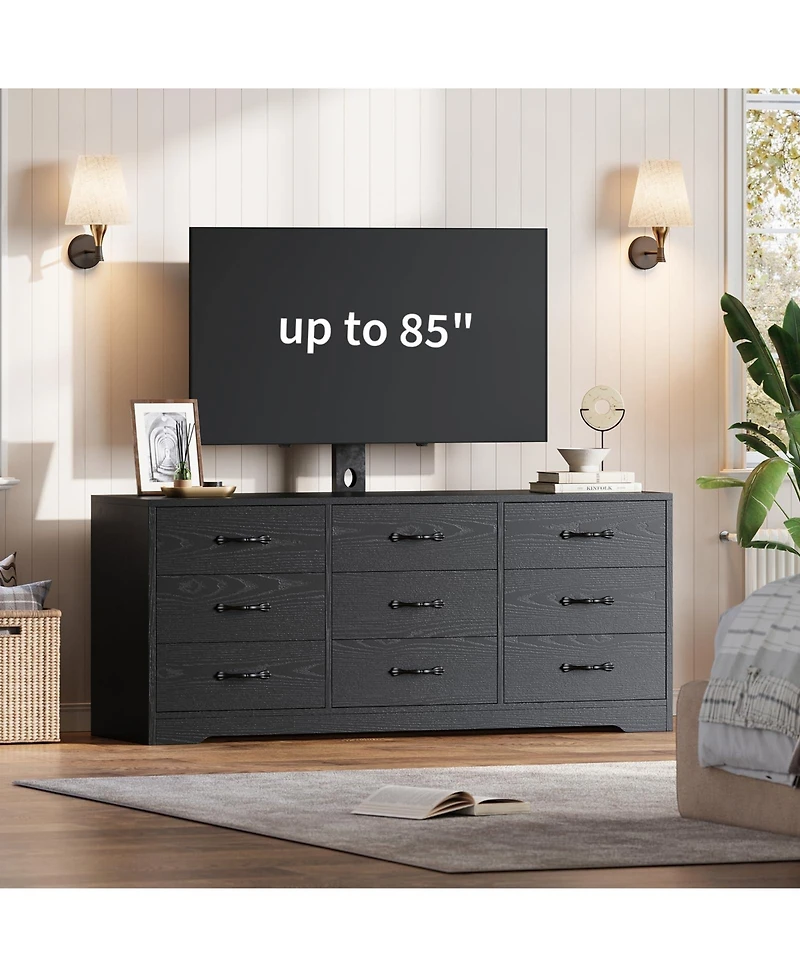 gaomon Modern Tv Stand with Mount, 55 Inch Entertainment Center with 9 Drawers, Adjustable Height Media Console for TVs 85 Inch