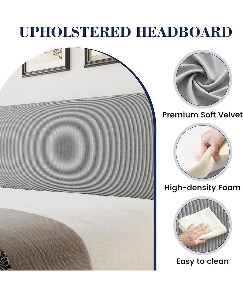 gaomon Full Upholstered Platform Bed Wingback Headboard Velvet 2 Storage Pockets Wooden Slat Support Box Spring Optional